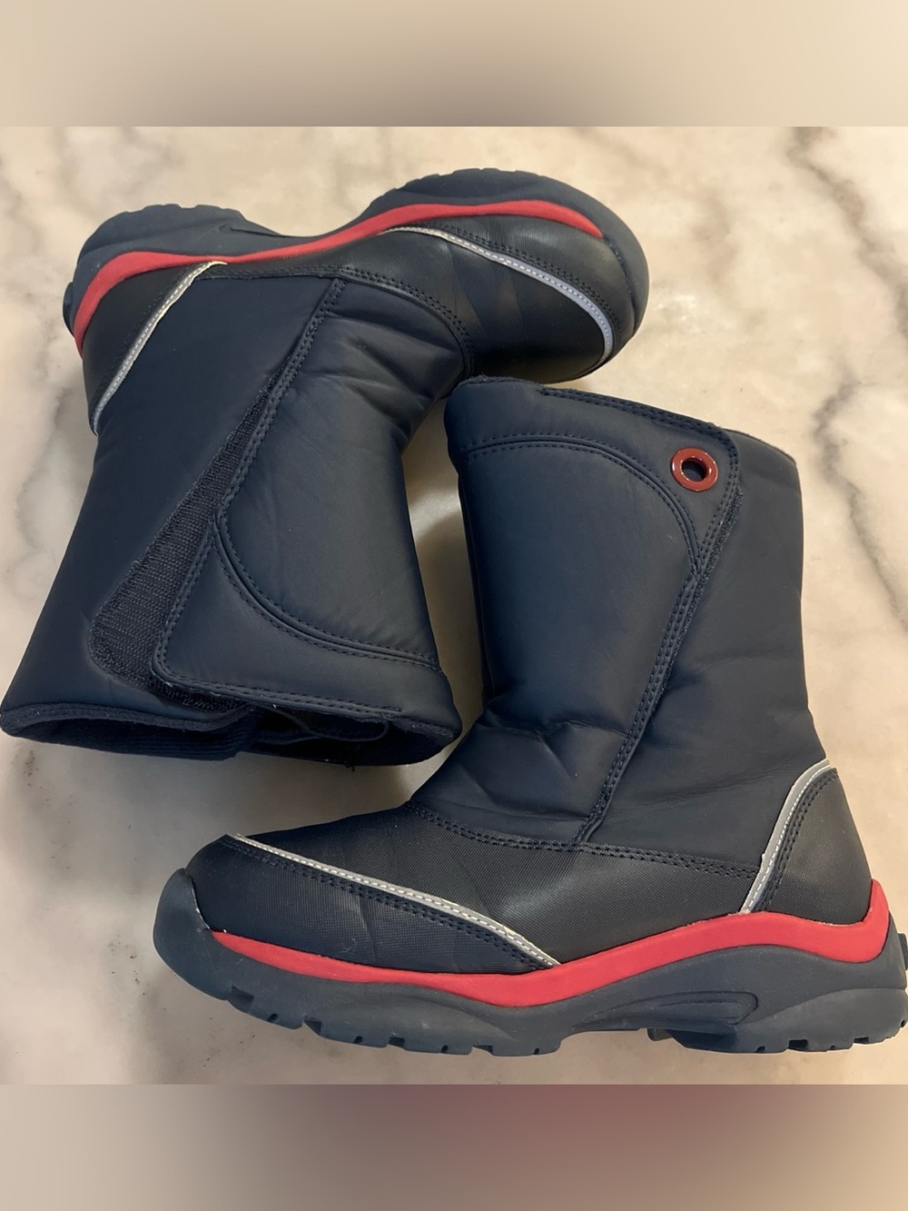 Lands' End Kids' Navy Winter Boots with Red Trim